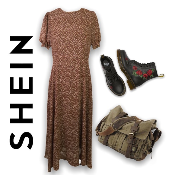 SHEIN Dresses & Skirts - SHEIN | Ditsy Puff Sleeve Floral Midi Dress